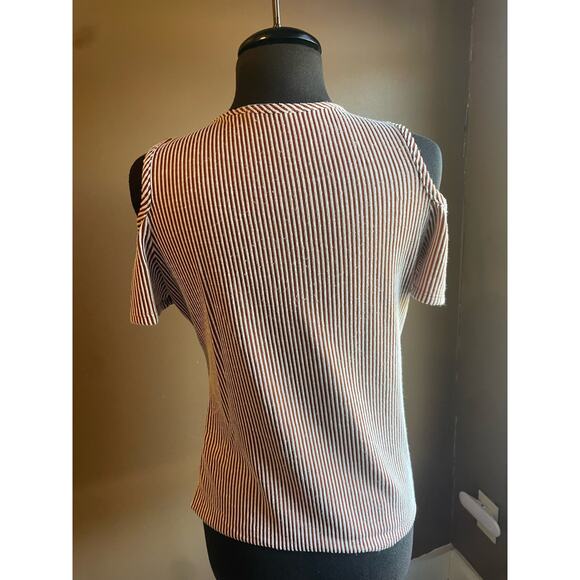 Rae Republic Large Women's Cold Shoulder Top Striped Blouse Shirt - Picture 4 of 6